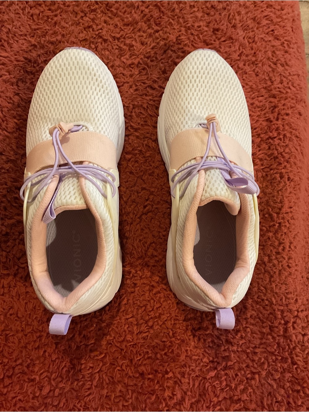Vionic Women's Mesh Slip-On Sneakers in Cream, Peach & Lavender